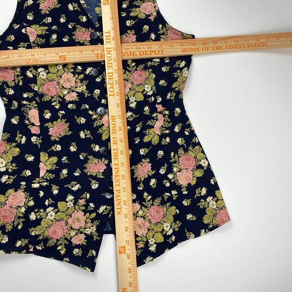 Jessica Scott VTG Floral Button Up Fitted Vest Tie Back Womens Small 90s Blue - Picture 12 of 12